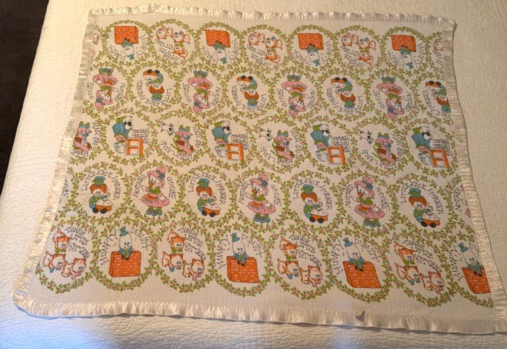 Vintage Babycare Receiving Baby Blanket Nursery Rhymes 39x36" 100% Cotton